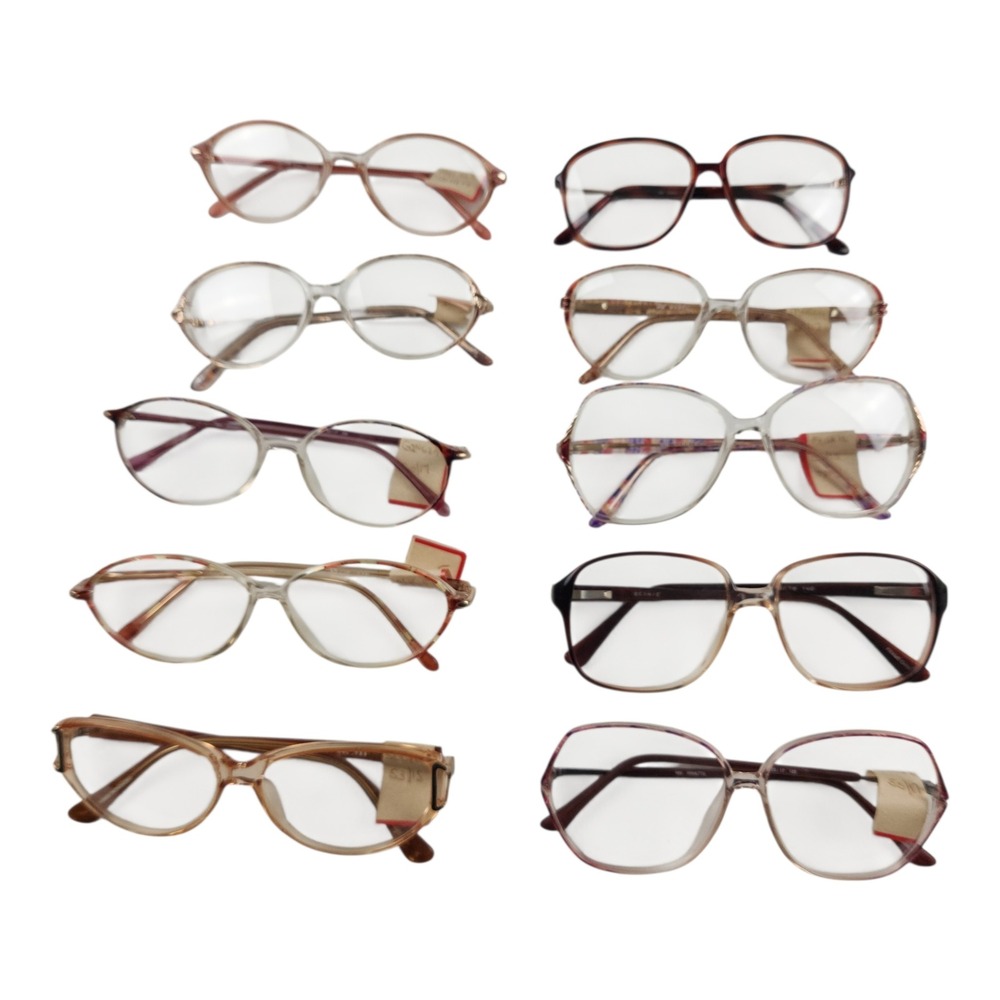 Lot of 10 Vintage Eyeglasses Frames NOS Mix Plastic Oversized Resellers w/ Case